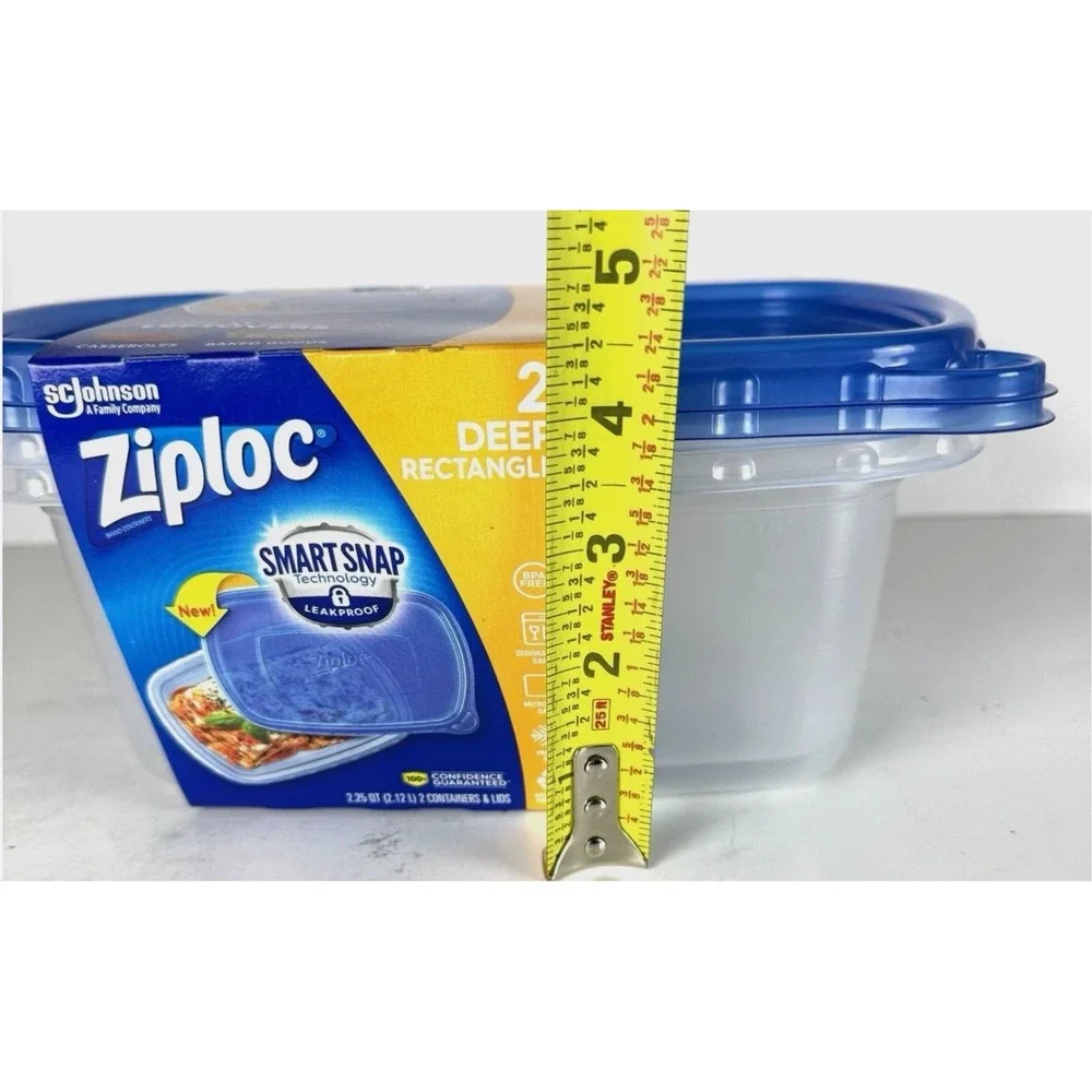 Ziploc Large Rectangle 8 Cup Containers with Lids, 2 Count Clear Deep Rectangle